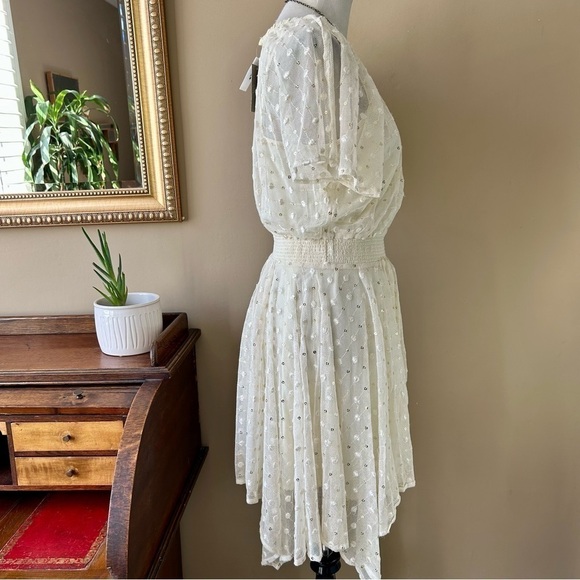 Anthropologie Leifnotes Polka Dot Dress White Ivory Sequin Flutter Sleeve 4 NWT - Picture 10 of 14
